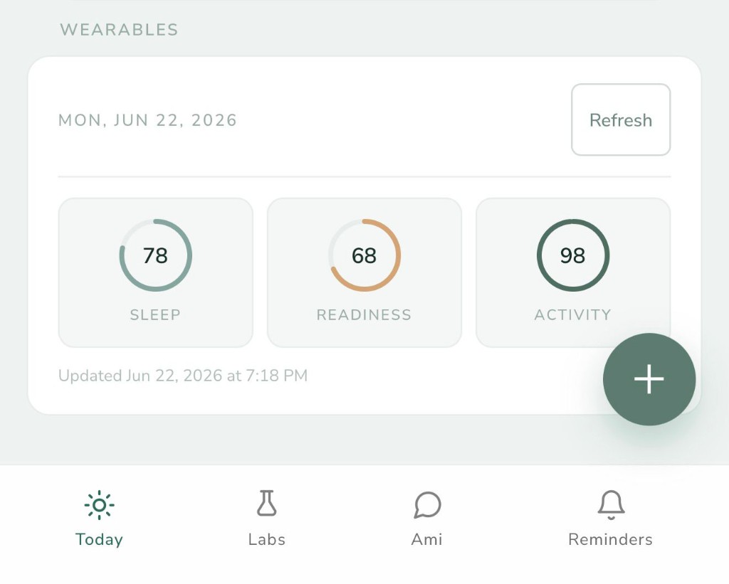 Ami wearable health scores screen